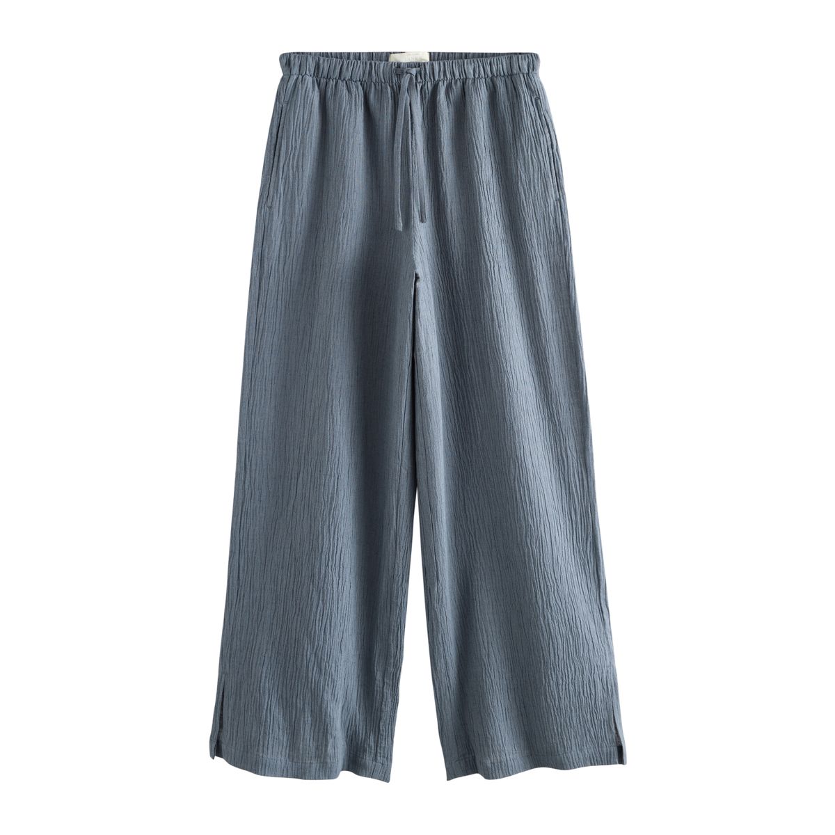 Pantalon large texturé en lin, lot de 2 rayures bleu ardoise/blanches, NEXT