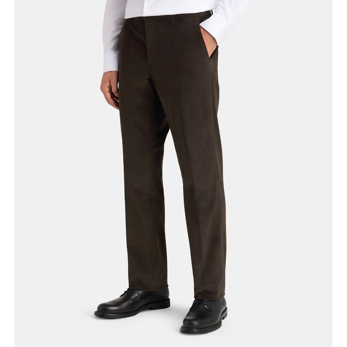 Pantalon de costume ajusté beroi velours côtelé coton marron, COMPTOIR GL