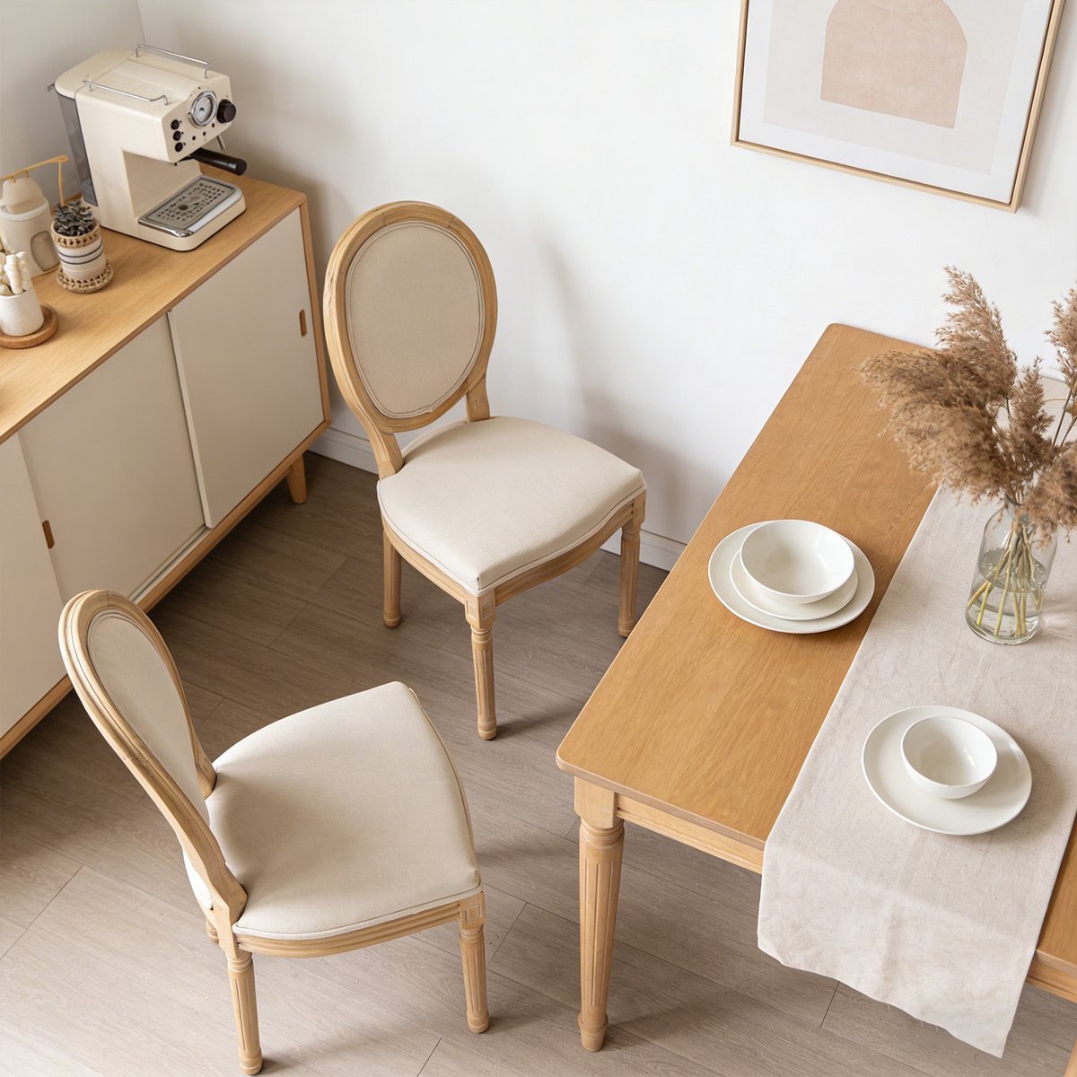 Lot de 2 chaises style classique à dossier ovale, KOAFAB beige, MEUBLES COSY