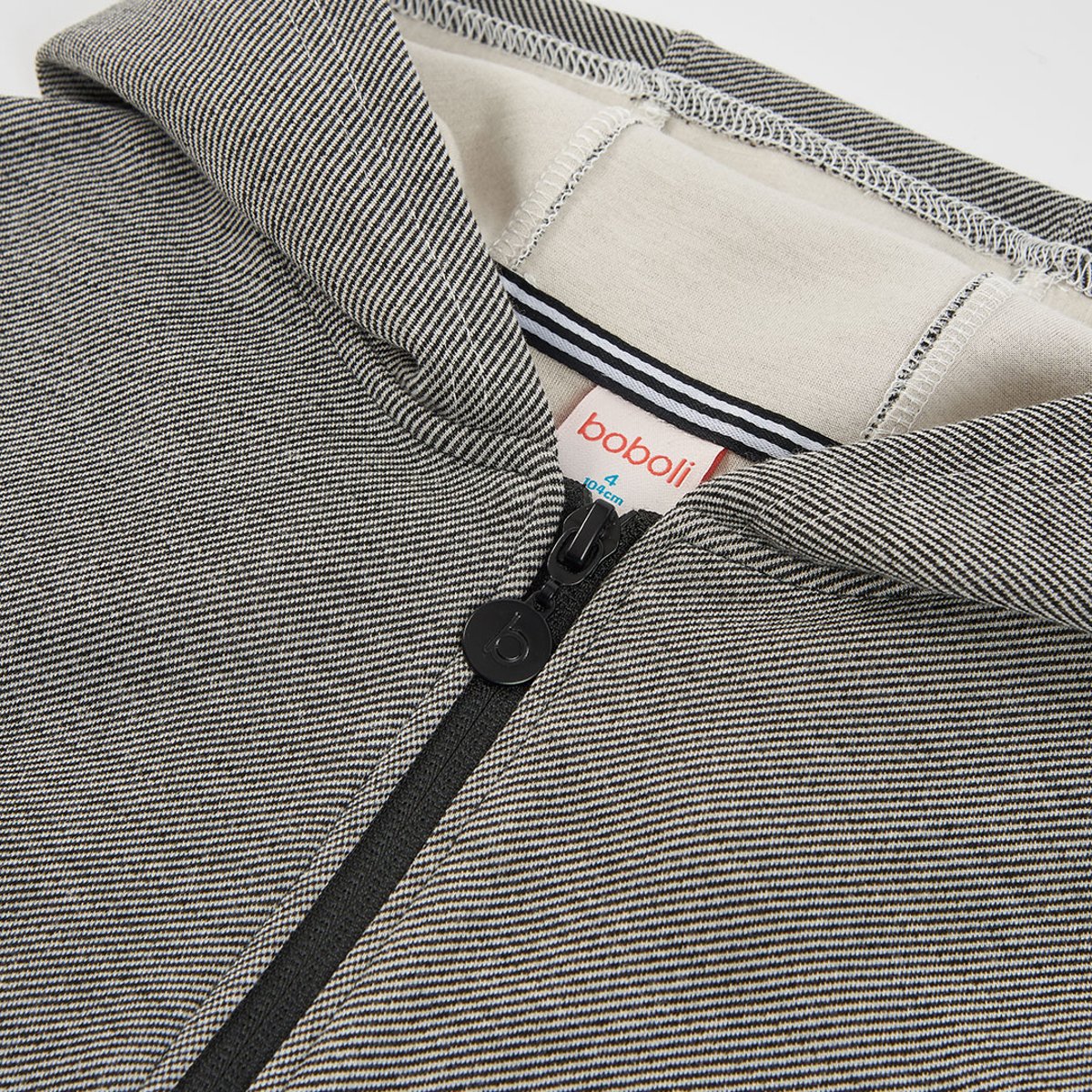 Sweat zippé garçon en maille à capuche noir, BOBOLI