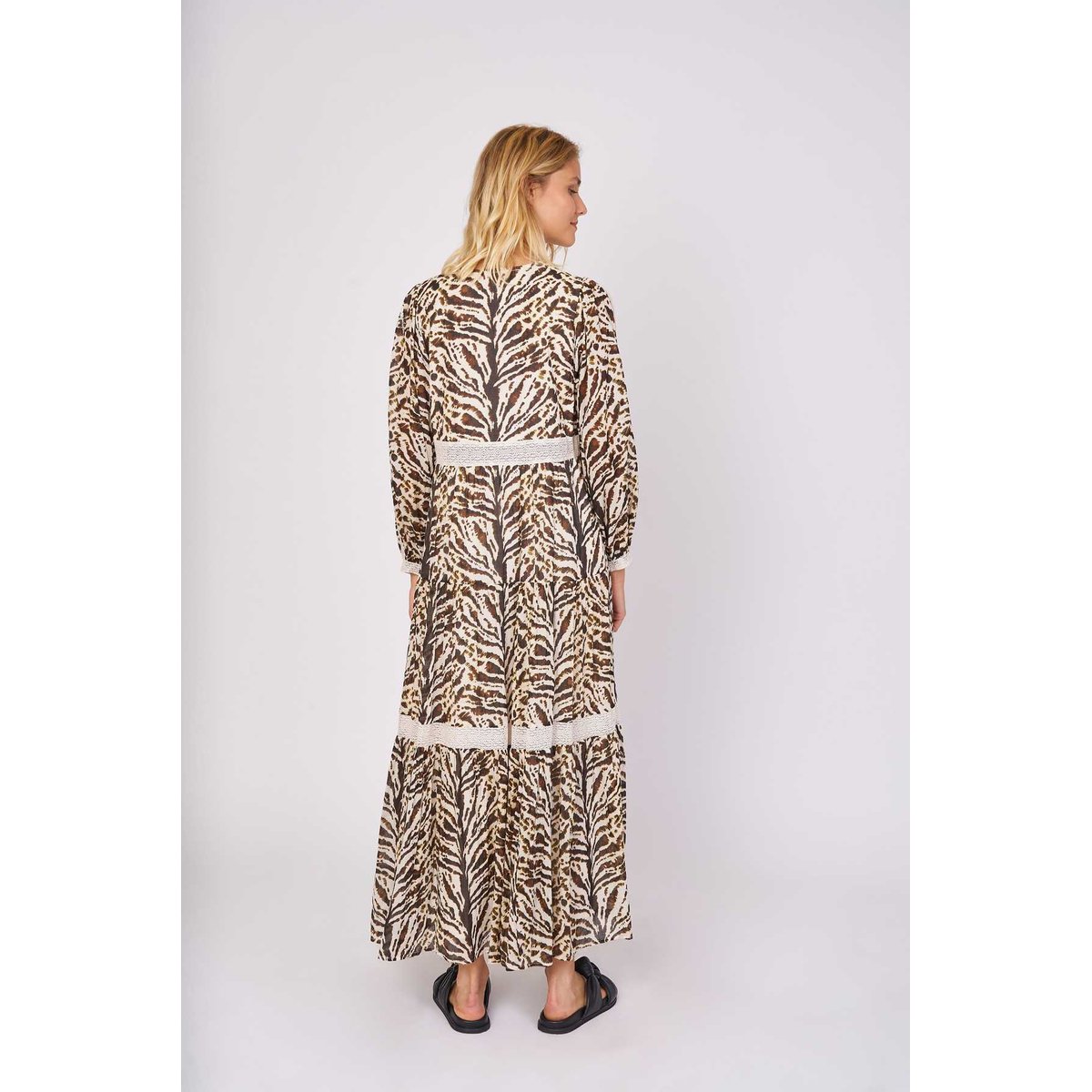 Robe longue imprimée crochet COSETTE marron, DERHY