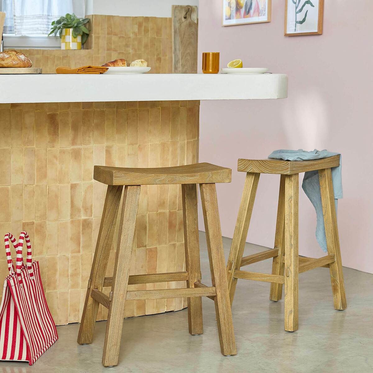 Banco alto em olmo maciço, alt. 65 cm, Asayo natural, LA REDOUTE INTERIEURS
