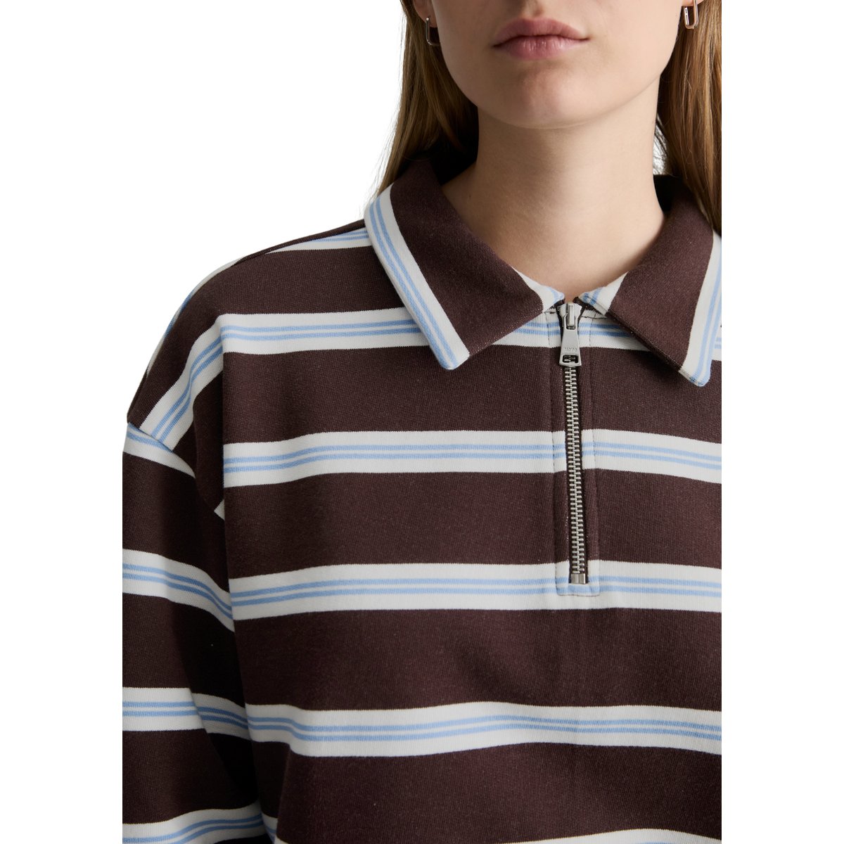 Sweat-shirt polo relaxed en coton bio brun foncé, MARC O’POLO DENIM