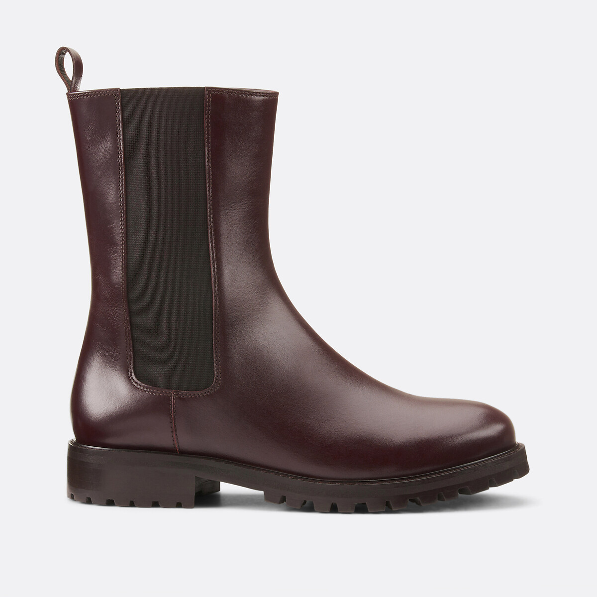 Ankle Boots with Notched Sole in Smooth Leather burgundy, LA REDOUTE COLLECTIONS