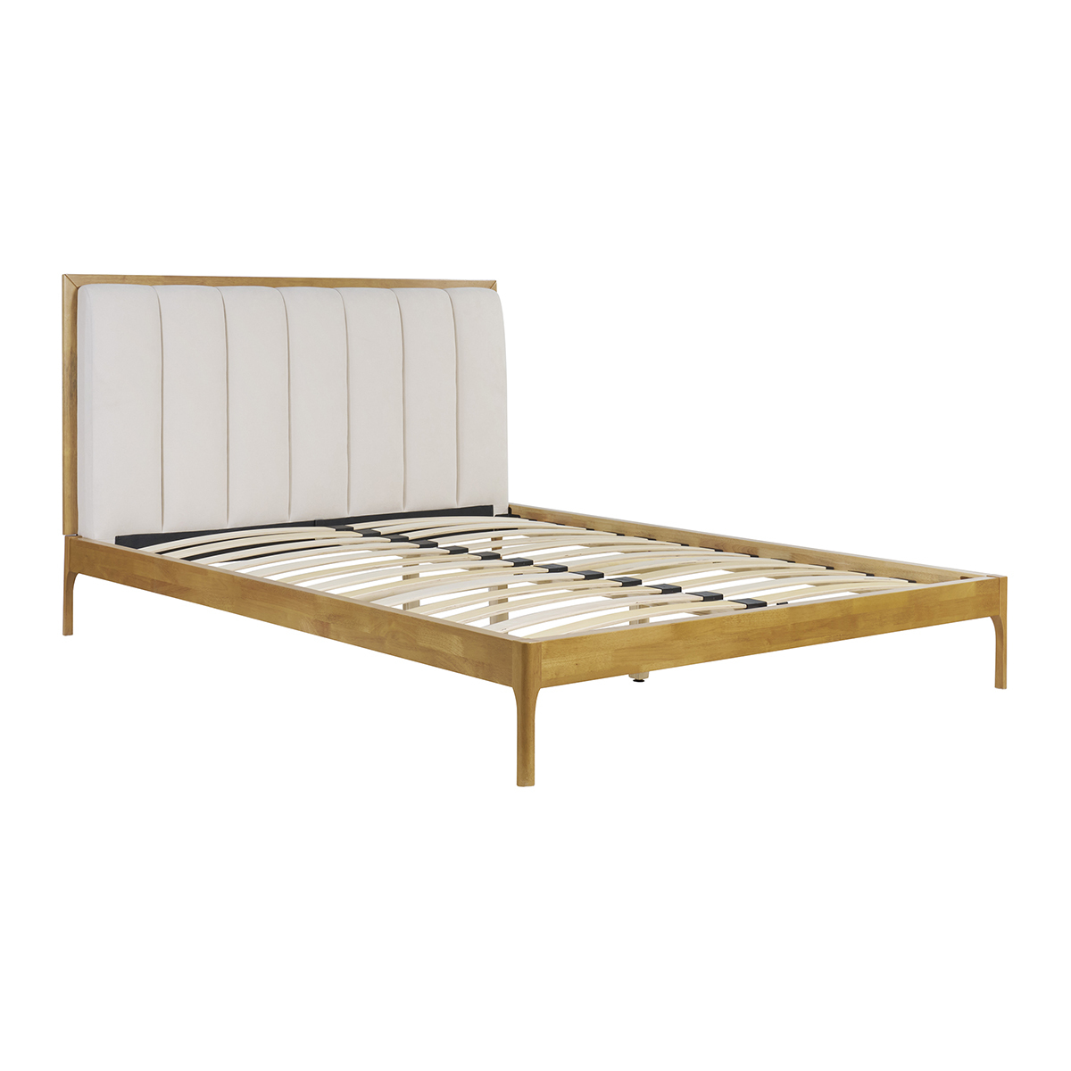 Lit 2 places 160x200 cm en bois clair et tissu gris clair RONN gris clair, MILIBOO