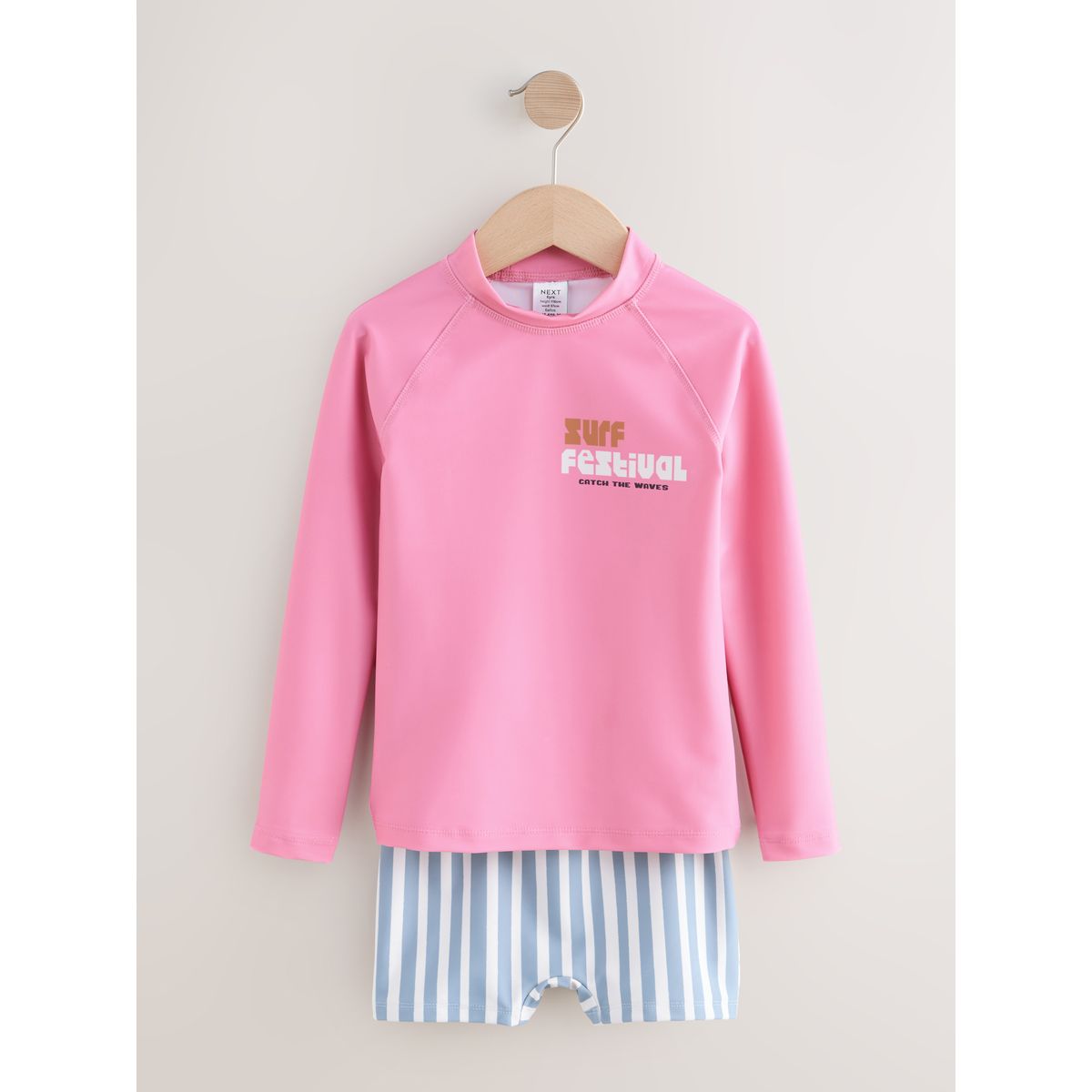 Haut de bain manches longues et short motif surf rose/bleu, NEXT