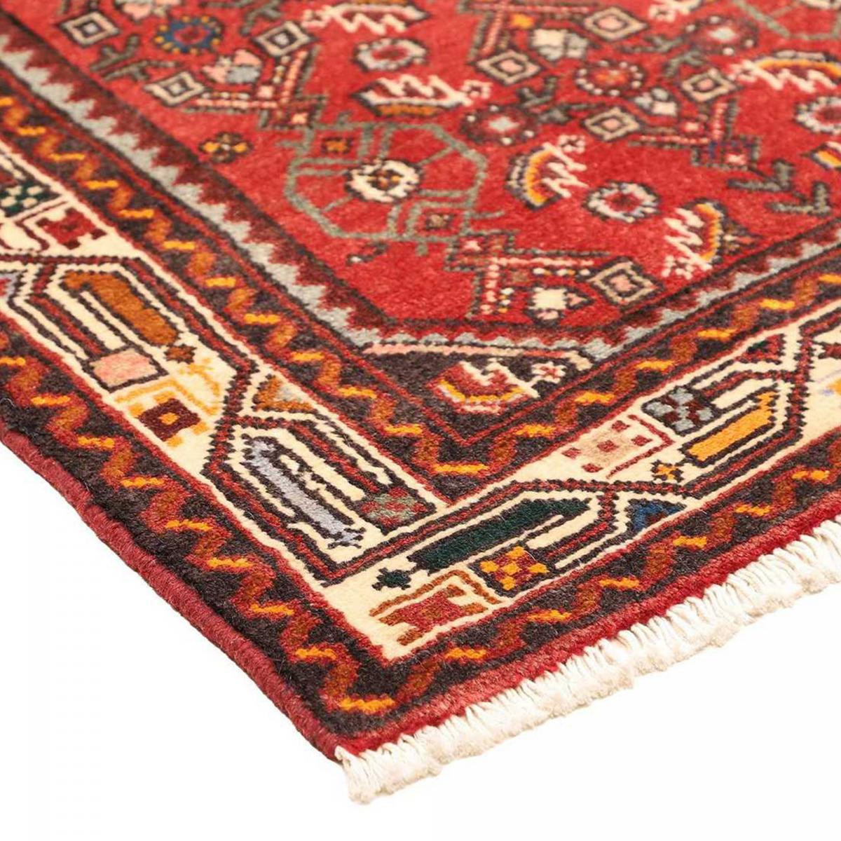 Tapis d'orient à motif oriental, noué main en laine, HAMADAN 26 rouge, bleu, crème, UN AMOUR DE TAPIS