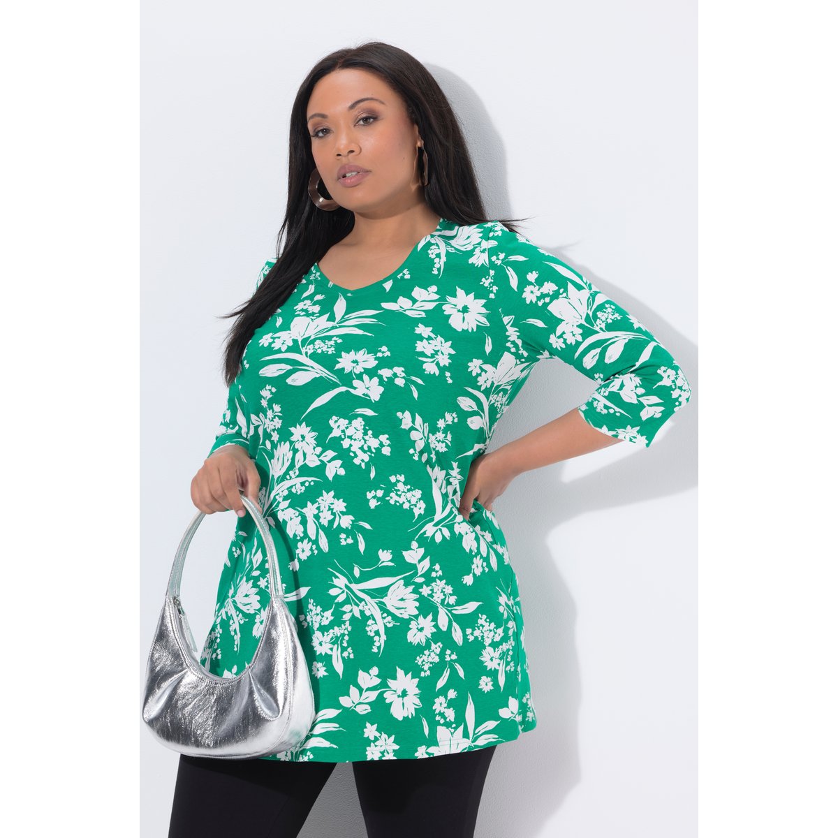 T-shirt motif à fleurs, coupe évasée vert d’été, ULLA POPKEN