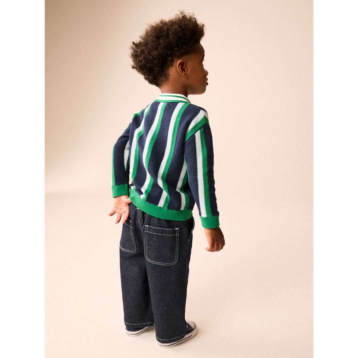 Polo en maille à rayures vert/bleu marine, NEXT