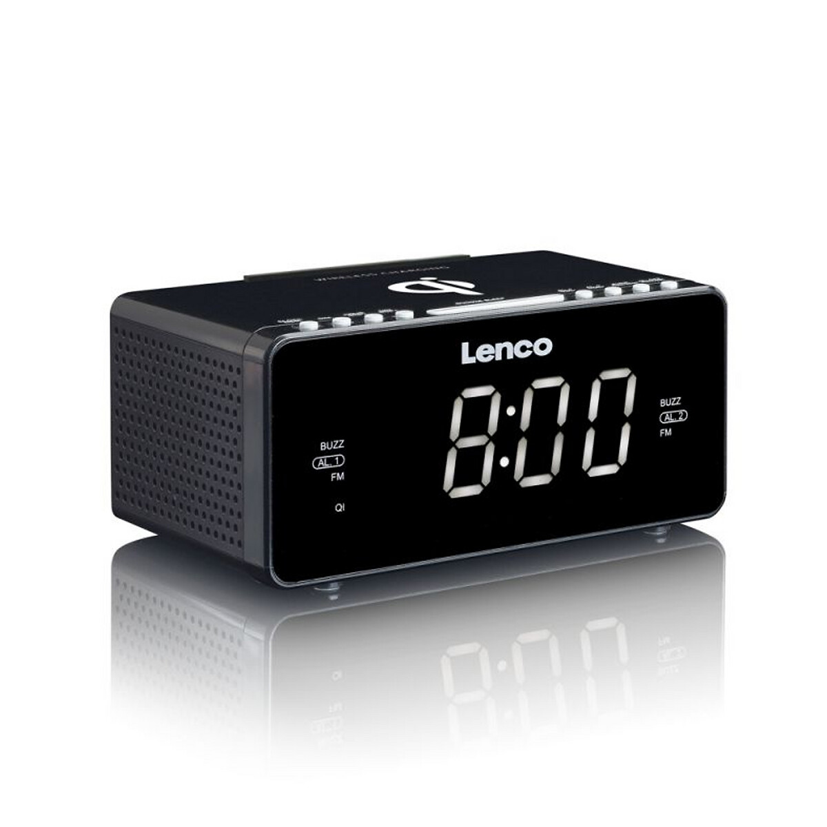 Rádio relógio com carregador wireless QI e USB, da Lenco preto , LENCO