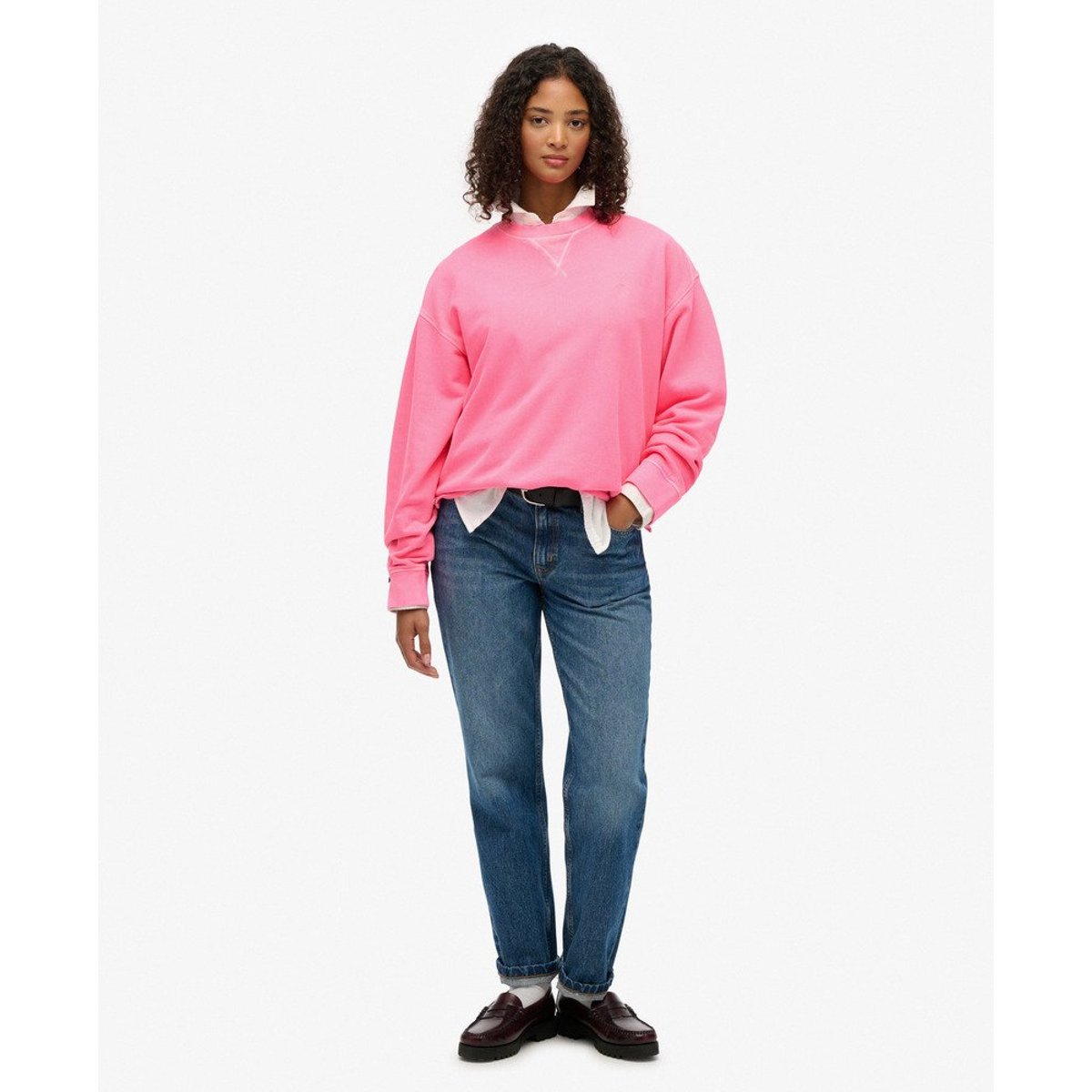 Sweatshirt Crew Studios rose fluo, SUPERDRY