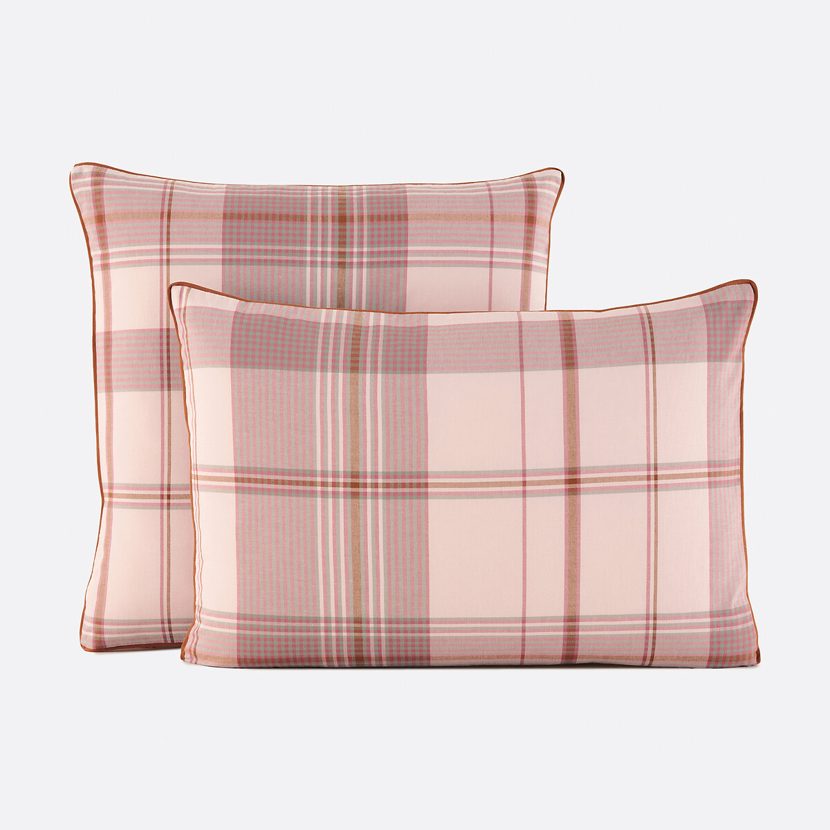 Taie d'oreiller en coton lavé, carreaux en tissé-teint, DOLLON carreaux fond rose, LA REDOUTE INTERIEURS