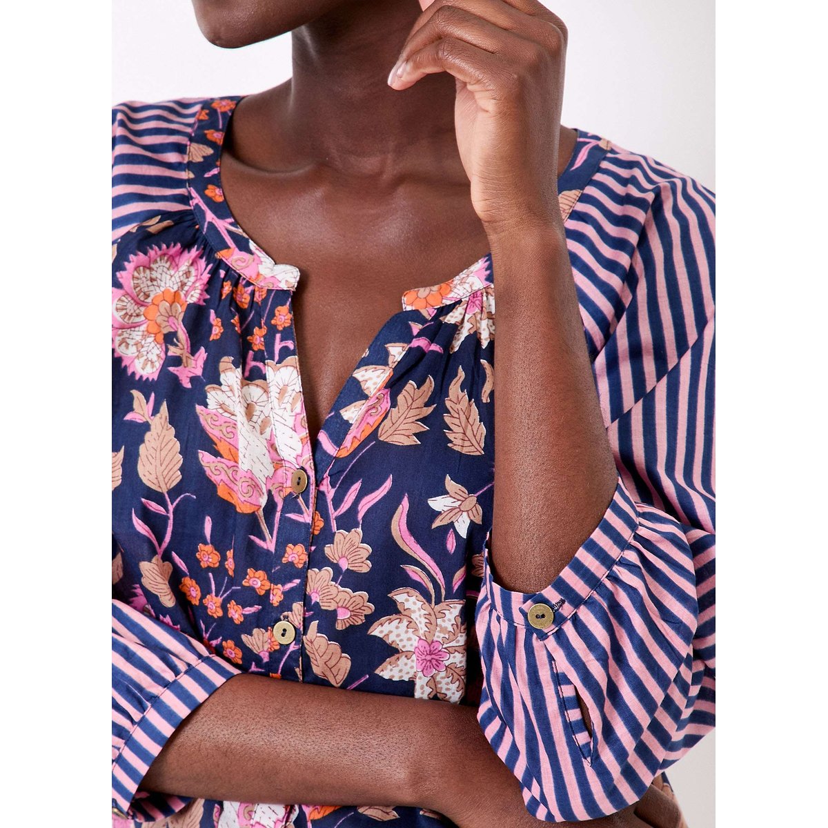 Blouse imprimée ample voile de coton bio OCCI bleu occi, LA FIANCÉE