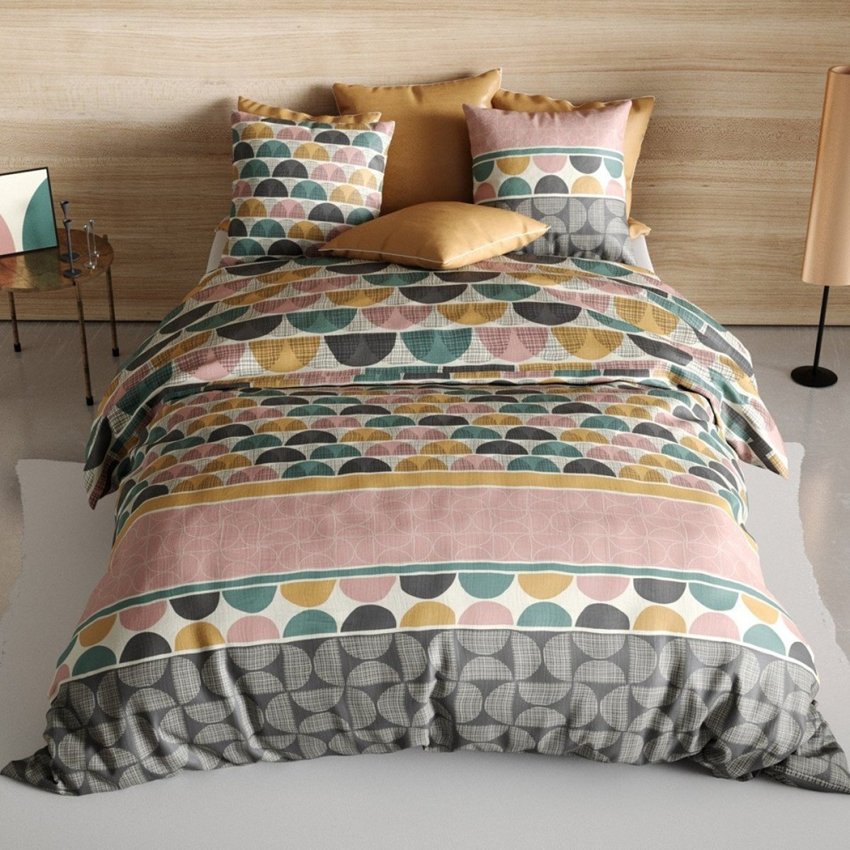 Housse de couette 260x240 Thanos + 2 taies coton 57 fils rose, DECORATIE
