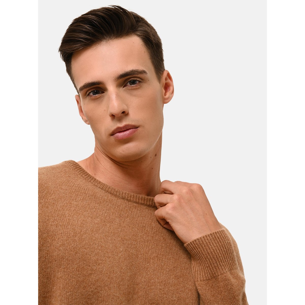 Pull Col Rond 4 Fils Noisette Gabin marron clair, JUST CASHMERE