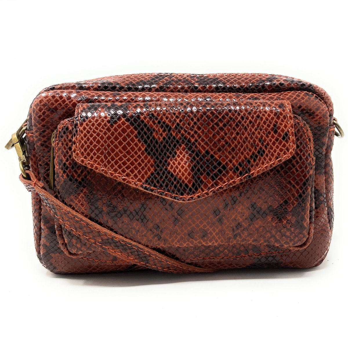 Sac à main trotteur en cuir embossé verni OURASI rouille, OH MY BAG
