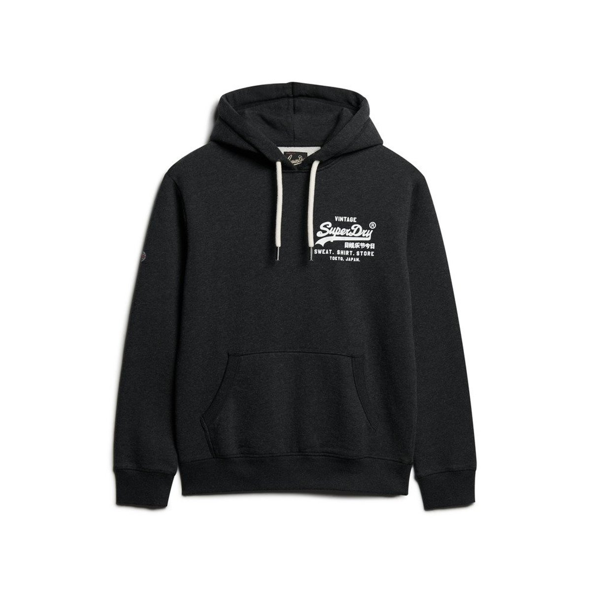 Sweat à capuche classique Vintage Logo noir phantom chiné, SUPERDRY