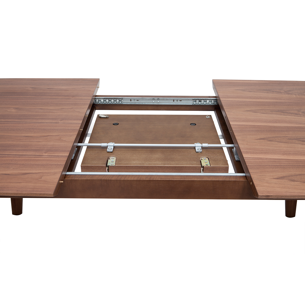 Table extensible rallonges intégrées rectangulaire finition bois blanc et hévéa massif L180-230 cm FIFTIES noyer, MILIBOO
