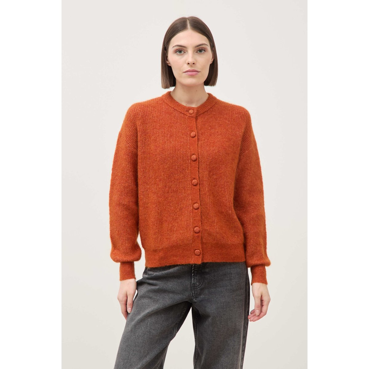 Gilet manches longues col rond marron cognac, BONOBO