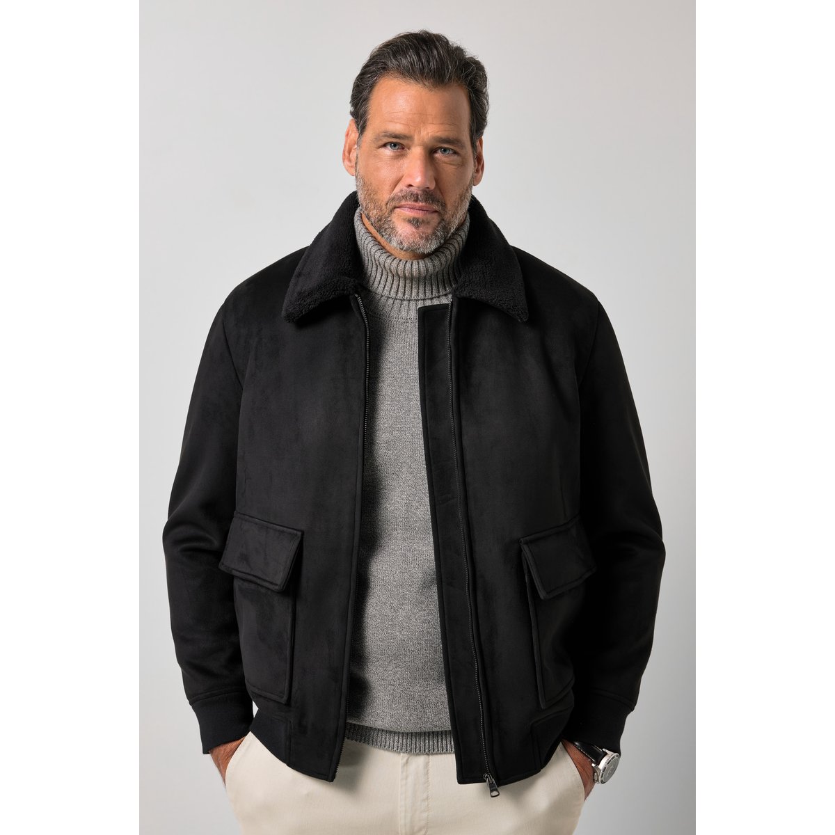 Blouson aviateur, imitation cuir vegan noir, JP1880