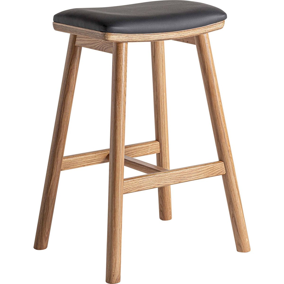Tabouret vintage en chêne et fibre naturelle noir chêne mat et fibre naturelle, RECOLLECTION