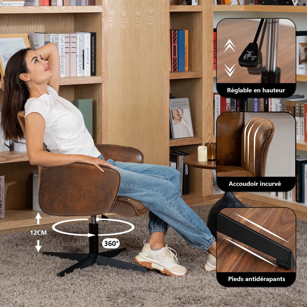 Ensemble de bureau d’angle rotatif avec portes rotin et chaise de bureau, DICCPERNTHOMASINAM marron, MEUBLES COSY