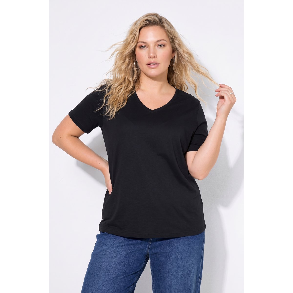 T-shirt, coupe classique, manches mi-hauteur noir, ULLA POPKEN