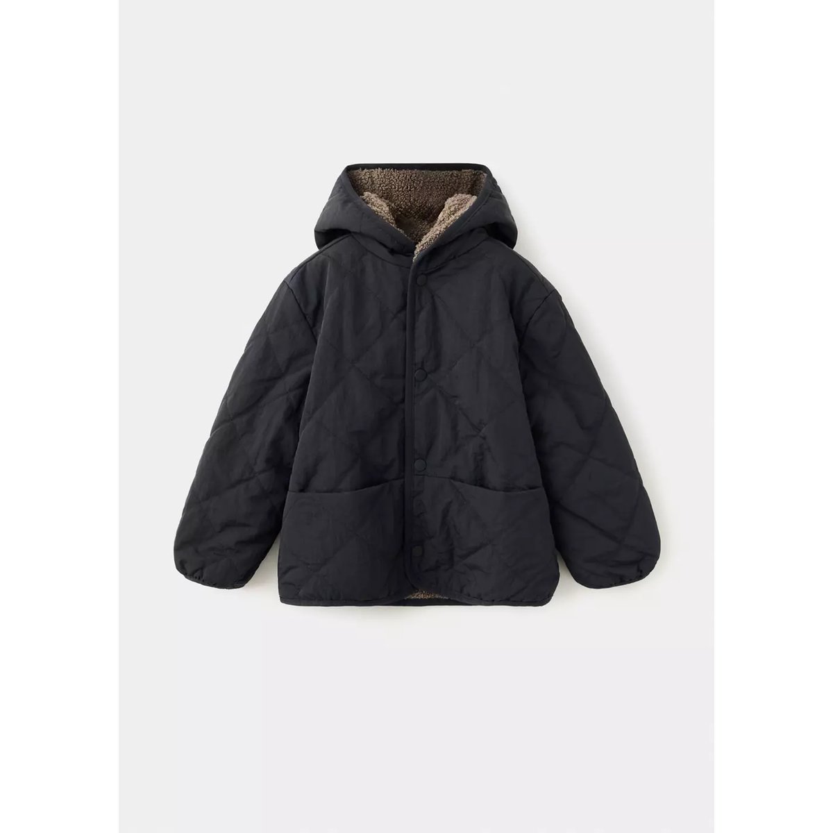 Anorak matelassé imitation fourrure noir, MANGO BABY