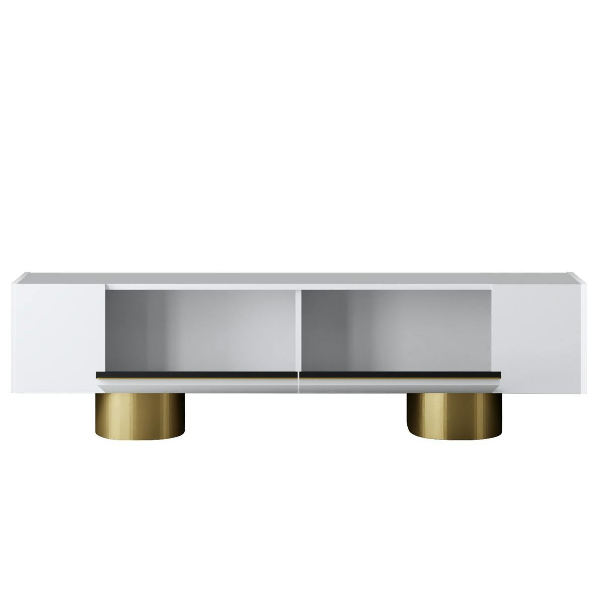 Meuble TV blanc et or design 2 portes abattantes JENA blanc, PIER IMPORT