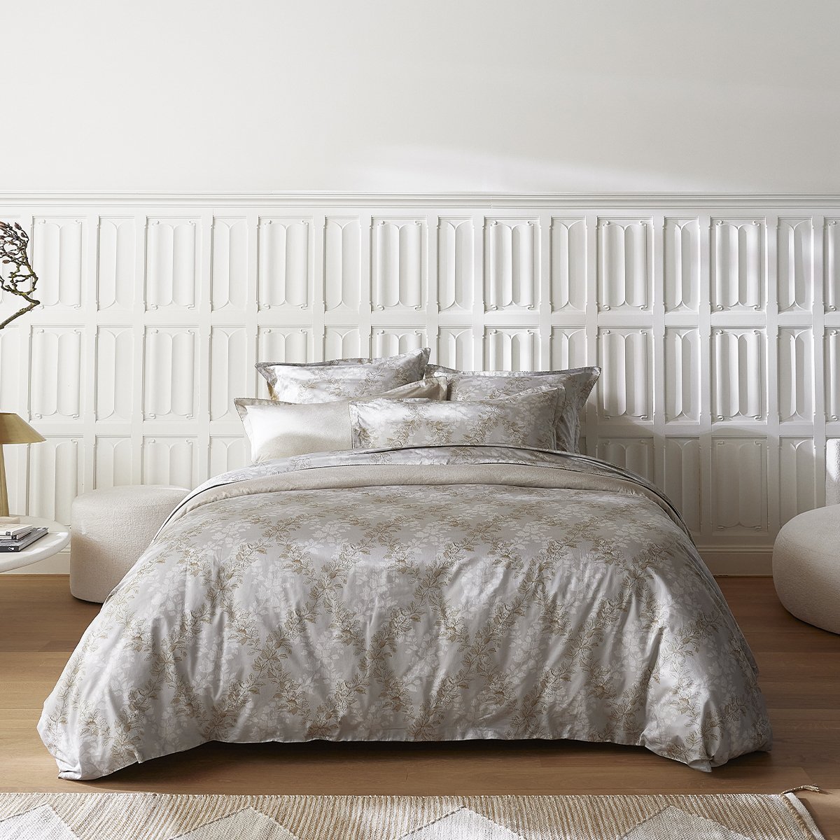 Housse de couette imprimée en satin de coton, ROCAILLE gris brume, ALEXANDRE TURPAULT