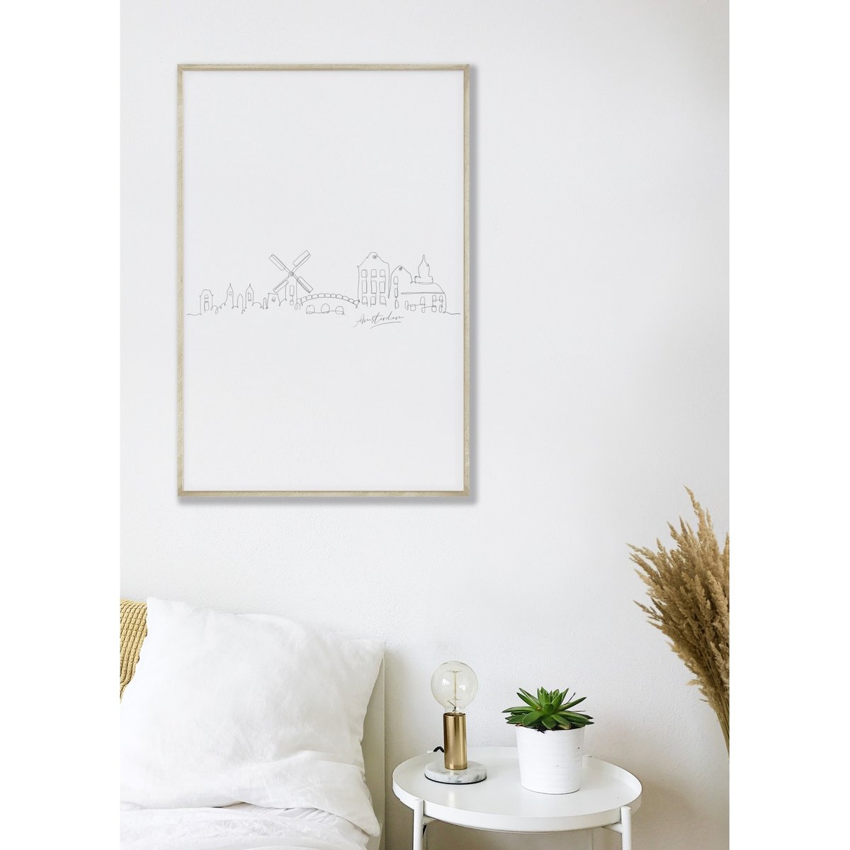 Affiche Line Art Amsterdam blanc, L'AFFICHERIE