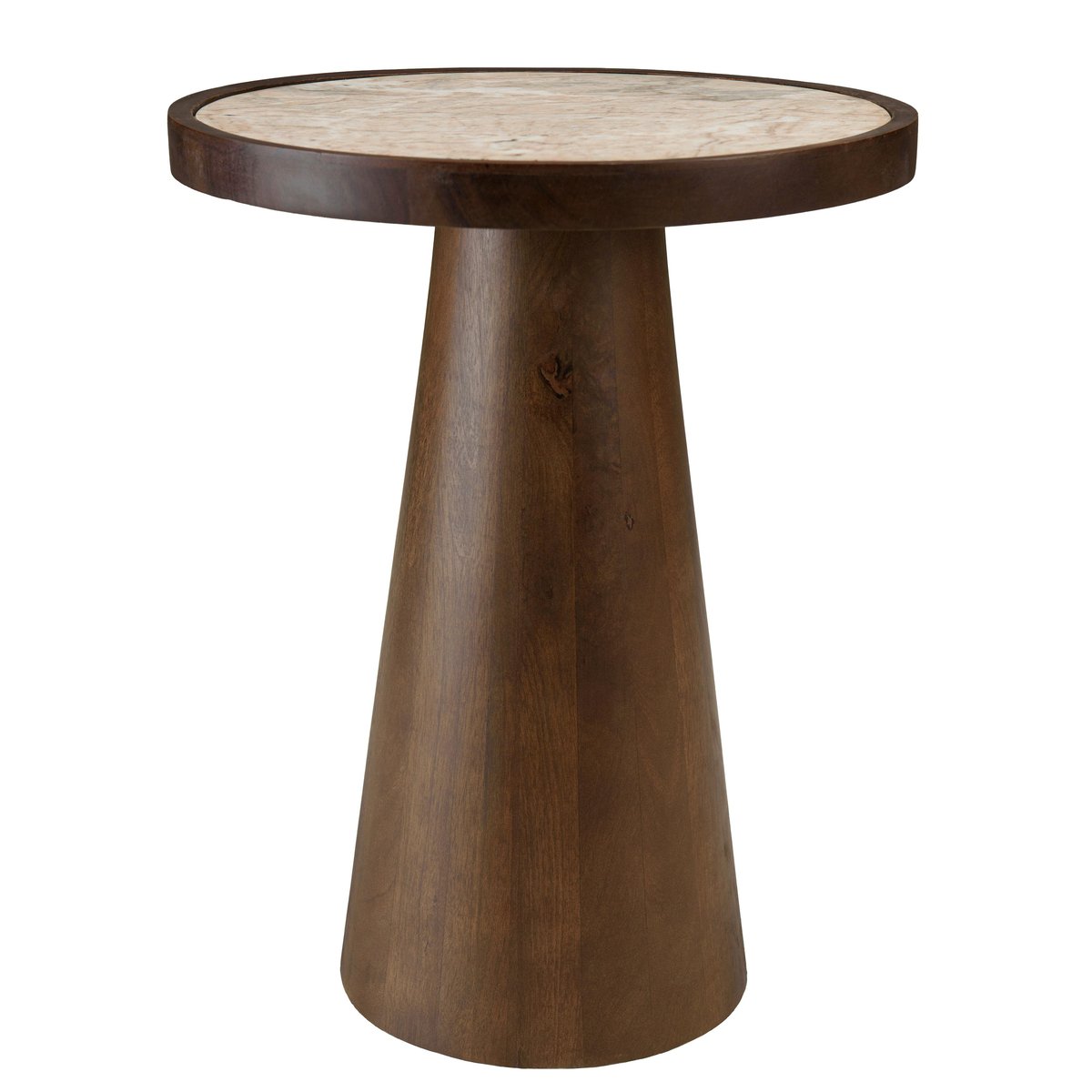 Table d'appoint 40 cm plateau marbre pied en manguier foncé TOSCA beige, PIER IMPORT