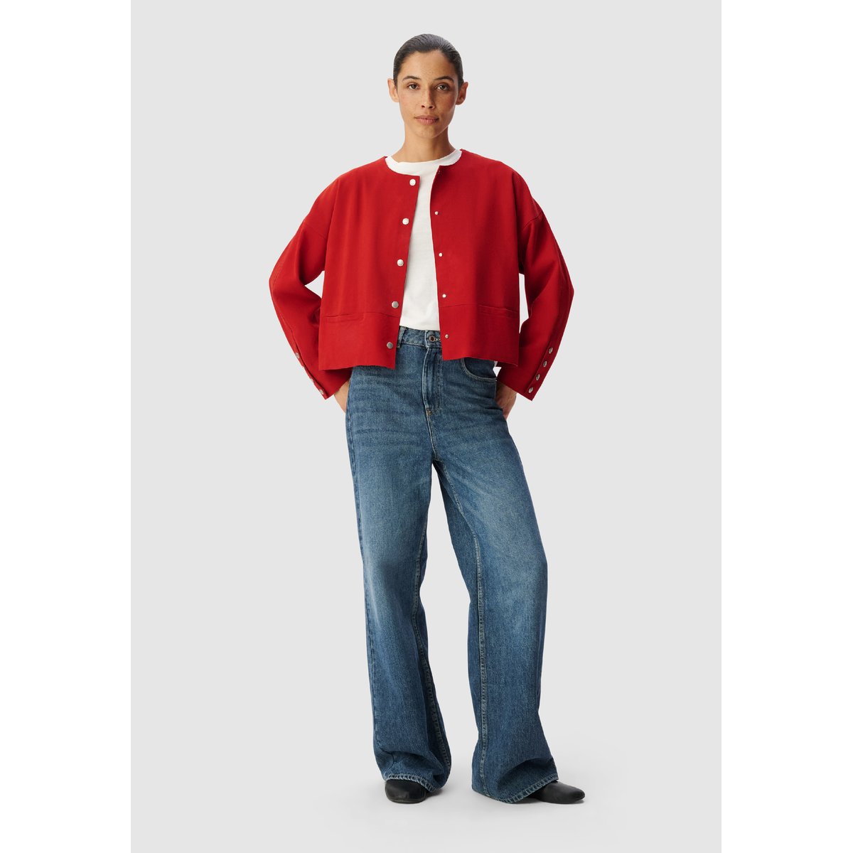 Veste cuir velours rouge, IKKS
