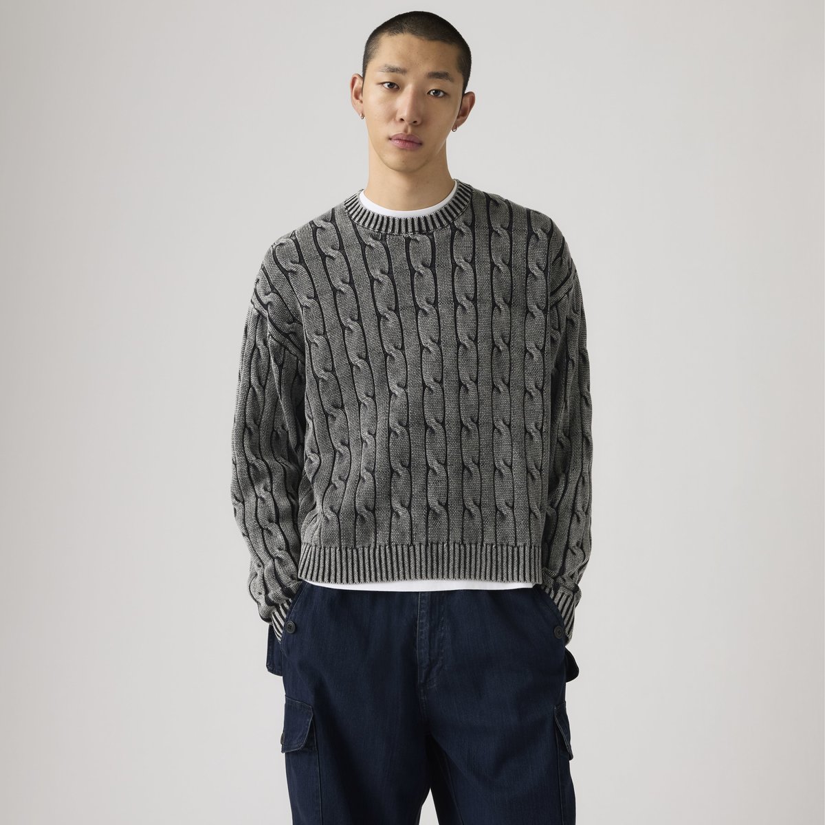 Pull col rond torsadé Carmel noir - cable rib 5gg phantom gd, LEVI'S