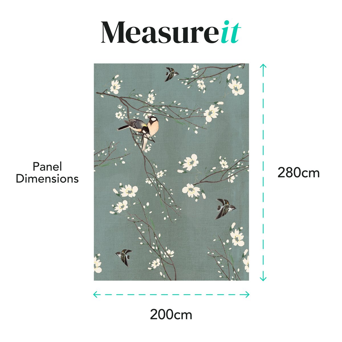 Papier peint panoramique Fleurs et oiseaux du Japon vert bleuté, écru, SUPERFRESCO EASY
