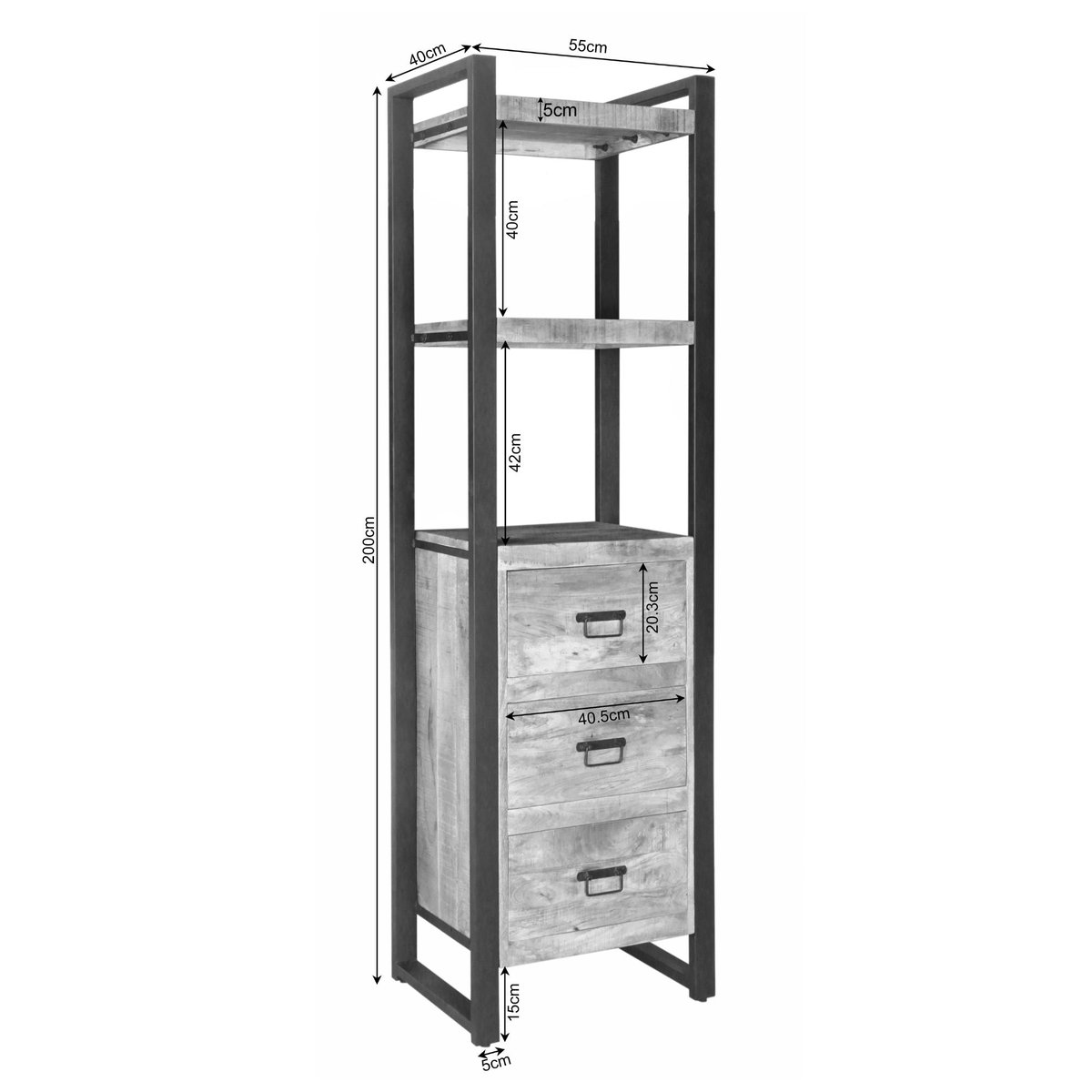 Colonne salon bois métal 3 tiroirs MILORA bois naturel, PIER IMPORT