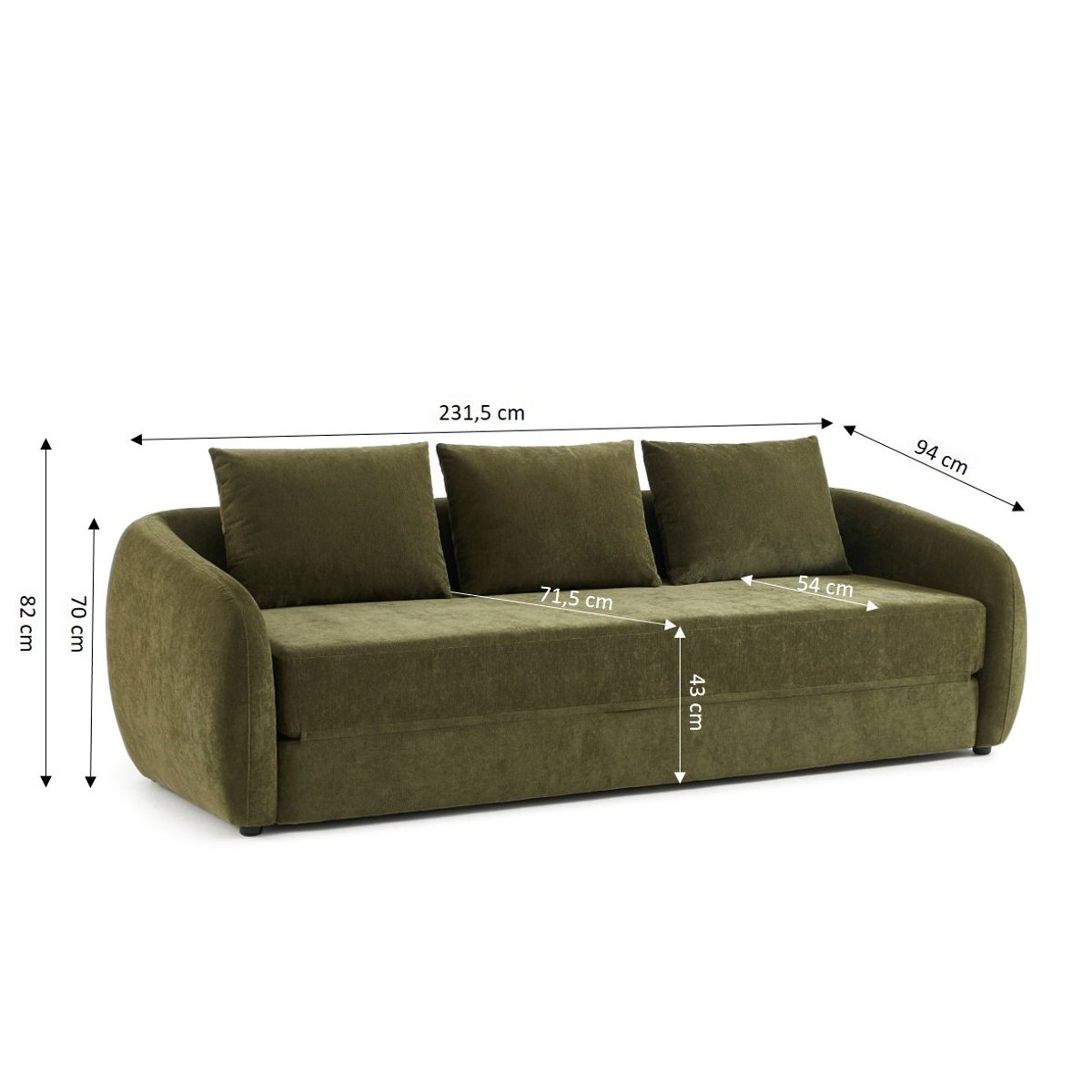 Canapé droit déplimousse tissu chenille  PAZ vert, BAÏTA