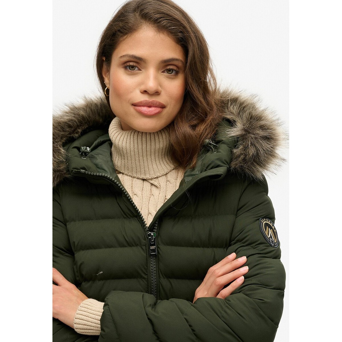 Doudoune mi-longue à capuche Fuji  vert foncé, SUPERDRY