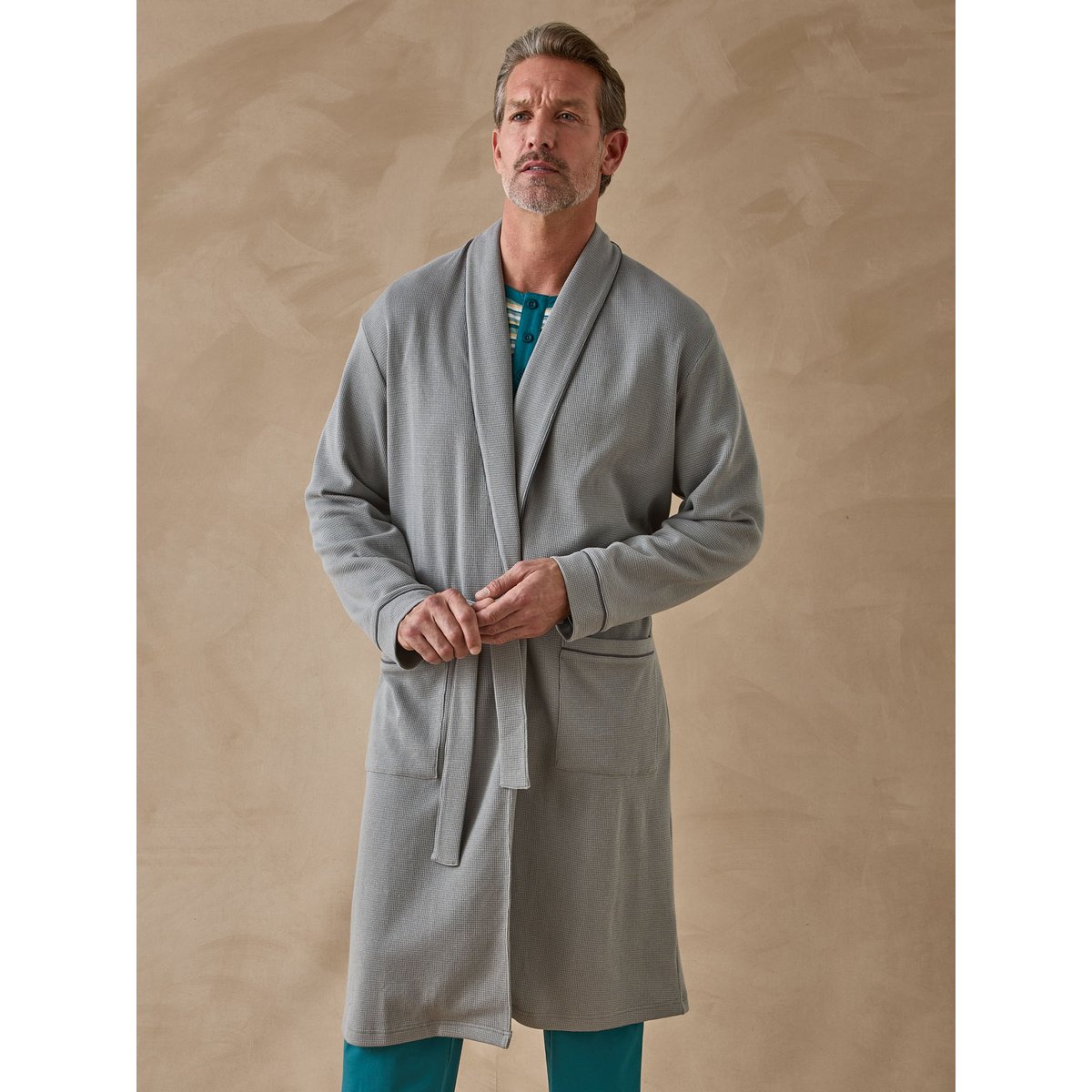 Robe de chambre maille nid d'abeille gris, DAXON