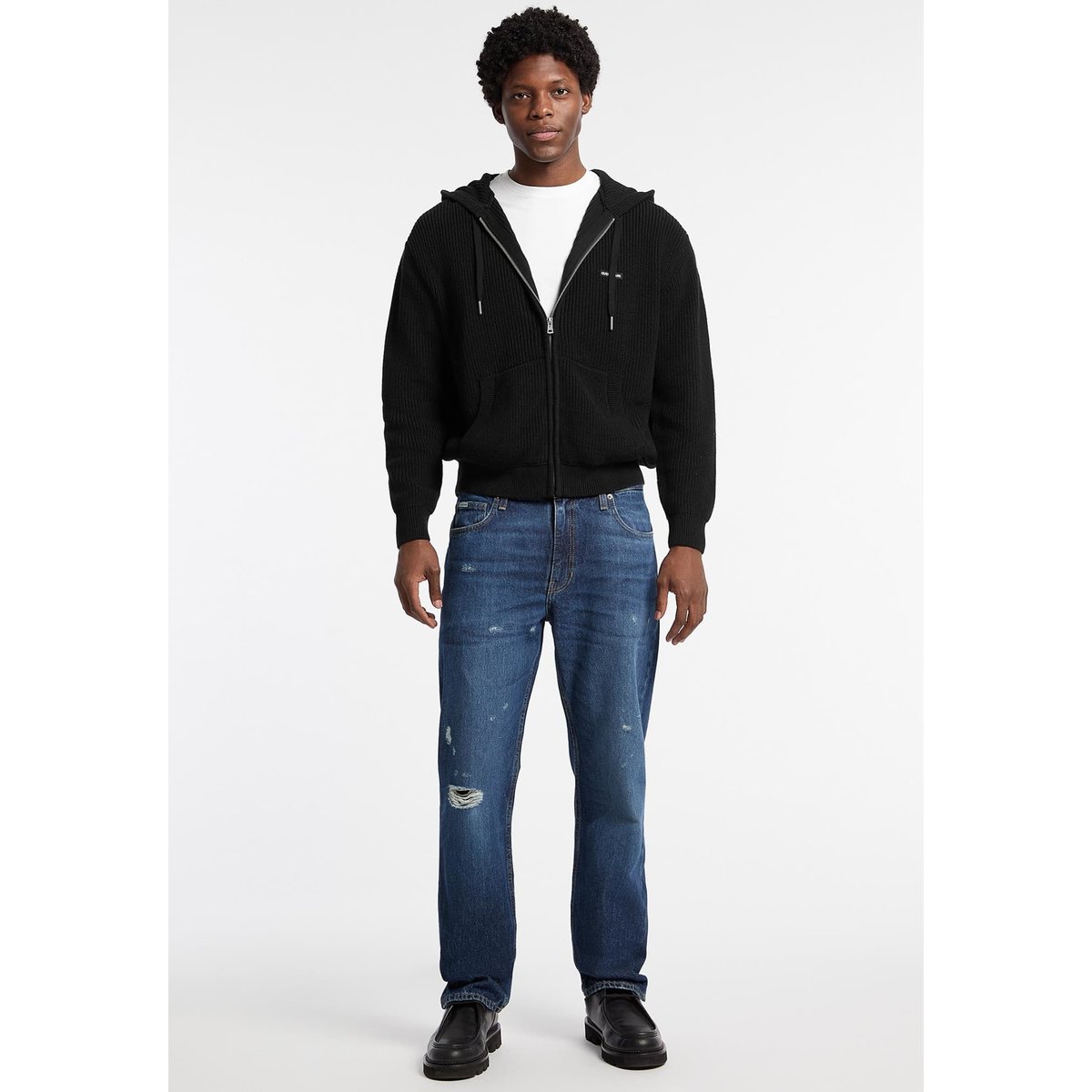 Pull Zippé À Capuche noir, GUESS JEANS