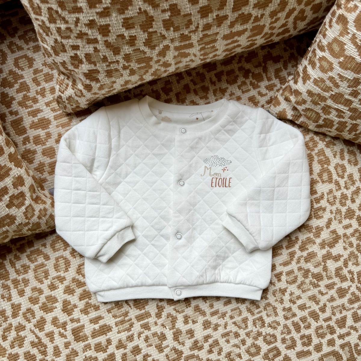 Gilet bébé en molleton Eliah ecru, PETIT BEGUIN