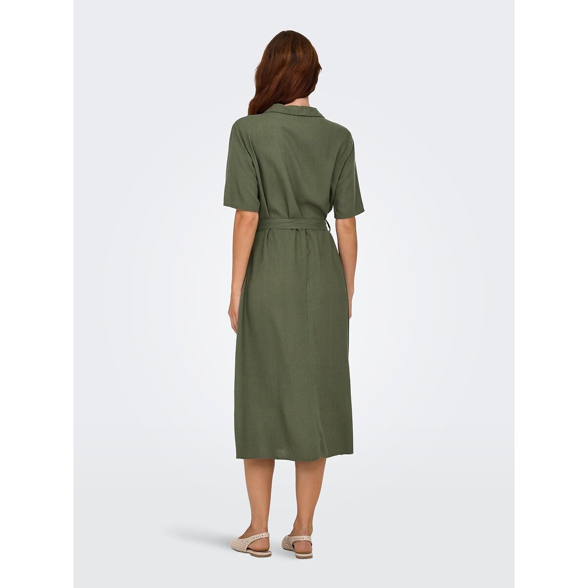 Robe mi-longue avec ceinture, col chemise kaki, JDY