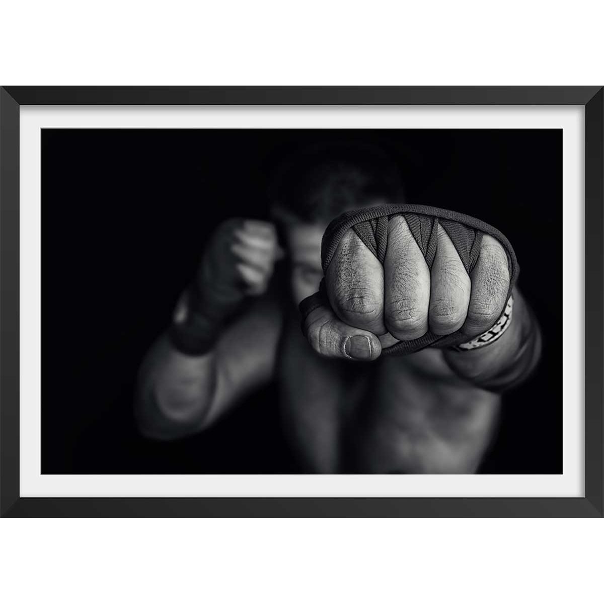 Affiche boxe left wing affiche + cadre en bois - noir, HEXOA