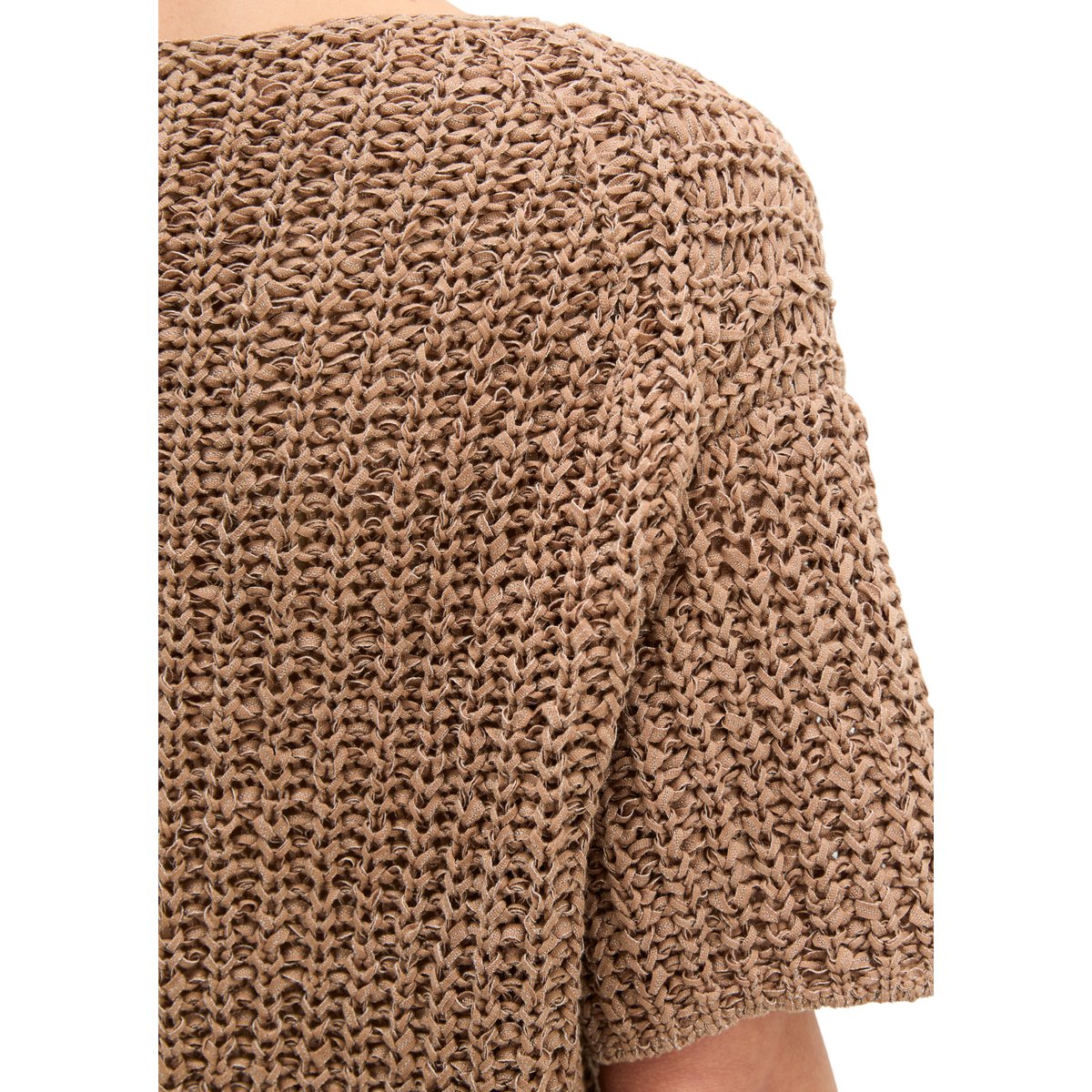Pull-over en maille à manches courtes boxy en fil à bandelettes marron, MARC O'POLO