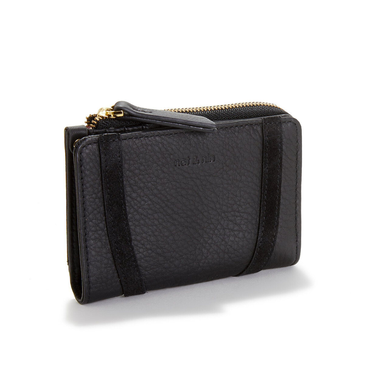 Portefeuille zippé en cuir ROZA noir, NAT & NIN