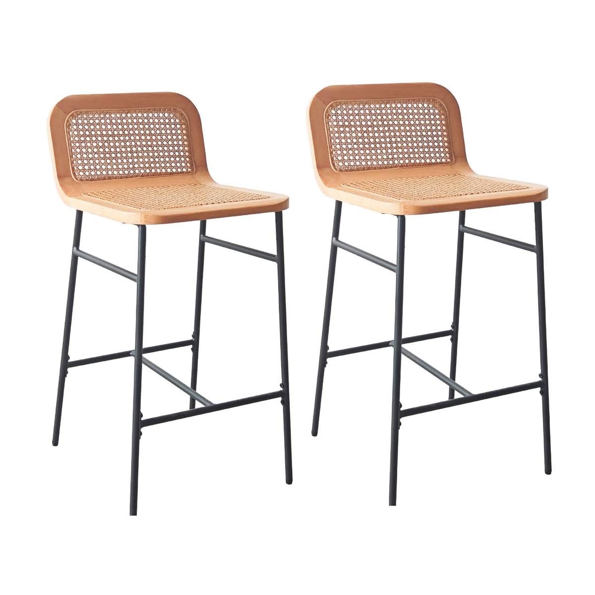 Lot de chaises d'îlot et bar en métal et assise cannage 65cm SANA v002233, MOB IN
