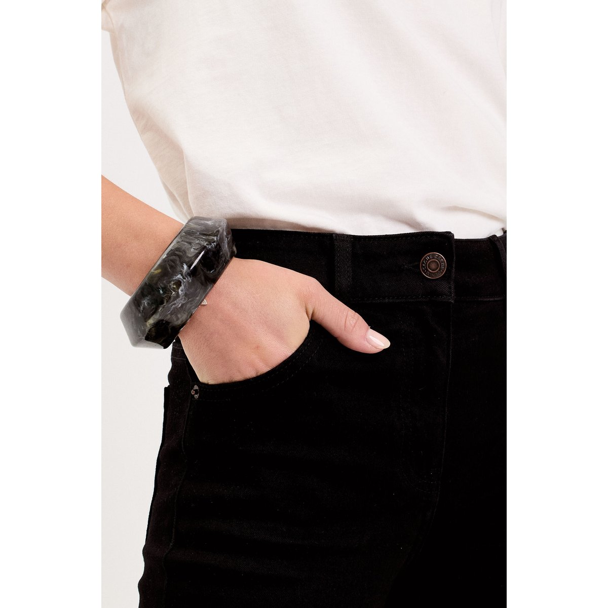 Jean droit regular taille standard denim noir, CACHE CACHE