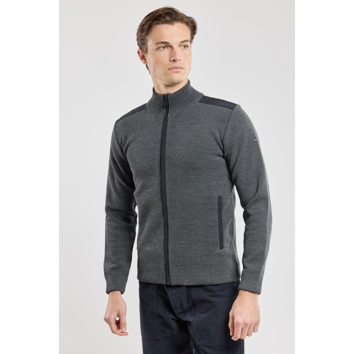 Cardigan en maille haute densité gris chiné, ARMOR-LUX