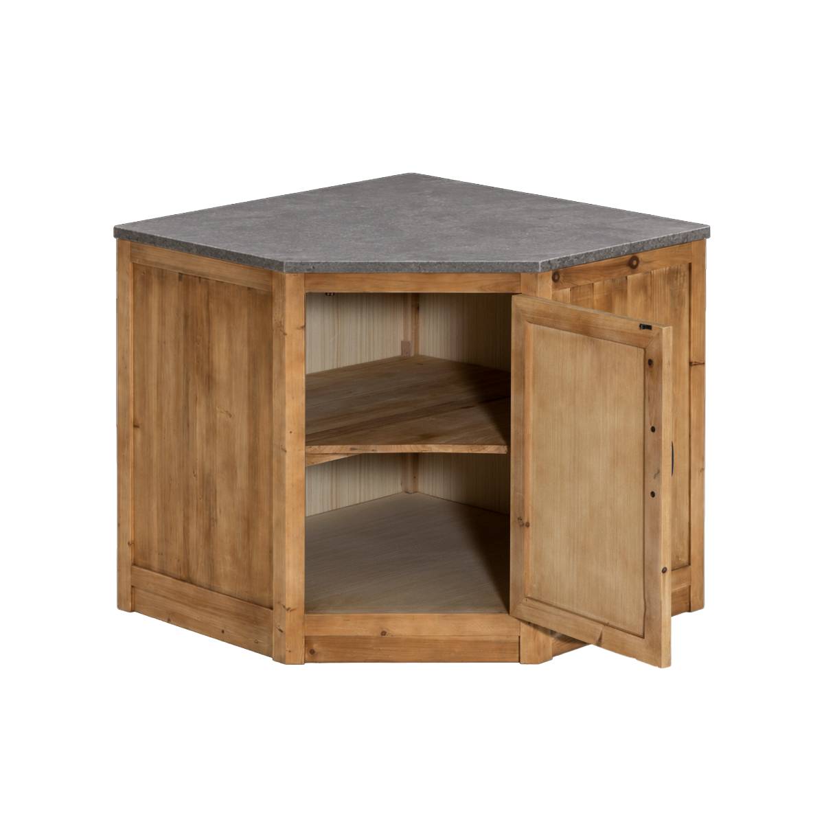 Meuble bas de cuisine en bois recyclé et pierre bleue CHAMPÊTRE bois clair, MADE IN MEUBLES 