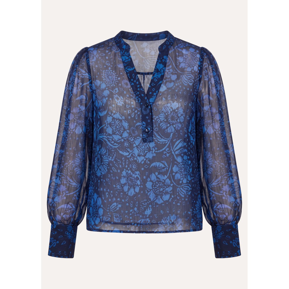 Top en voile imprimé floral manches longues bleu, LA FEE MARABOUTEE